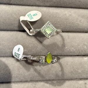 New Set of 2 Bomb Party Rings Green Gemstone Statement Rings